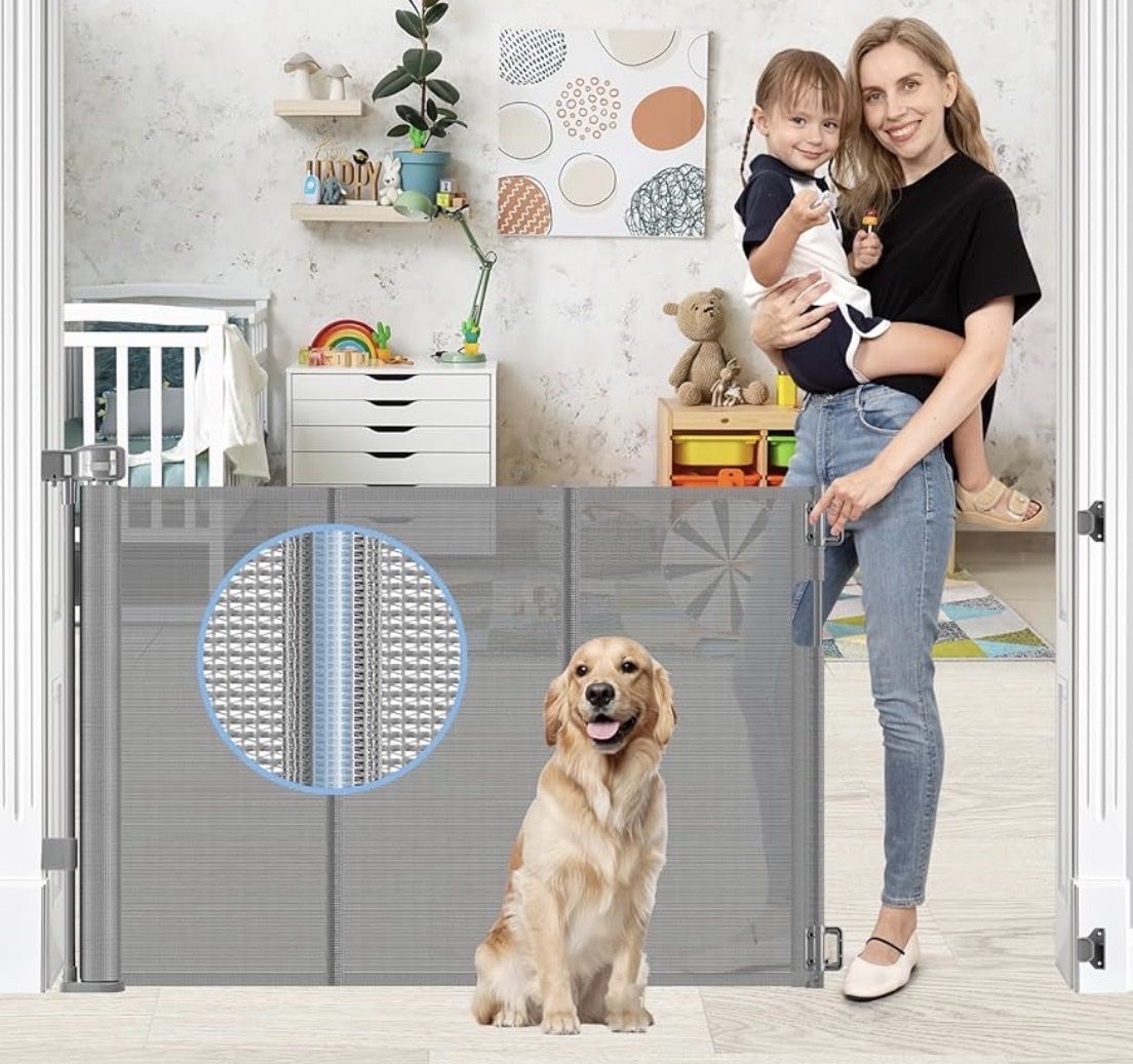 Retractababy Retractable Baby Gate - 33" Tall, Fits 0-55" Wide Openings, One-Hand Operation, Grey