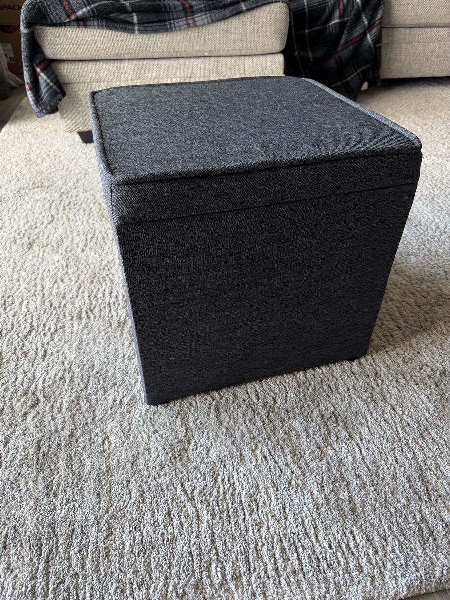 Dark Gray Storage Ottoman Cube Footrest with Removable Lid - 15"x15"x15"