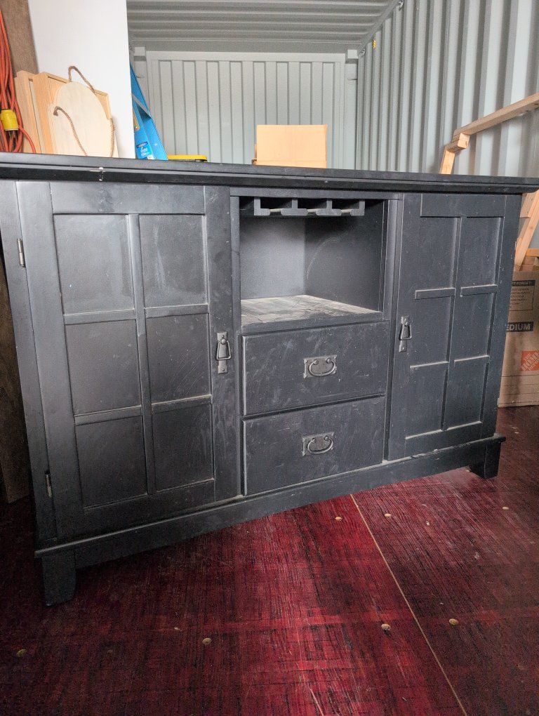Black Wooden Buffet Cabinet Sideboard with Drawers and Wine Rack Storage