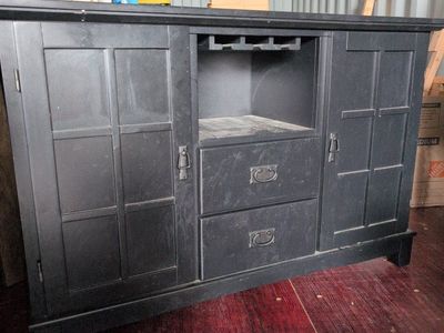 Black Wooden Buffet Cabinet Sideboard with Drawers and Wine Rack Storage