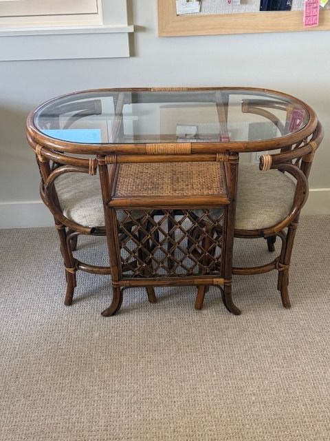 3PC Bamboo and Rattan Honeymoon Bisto Set Table Chairs