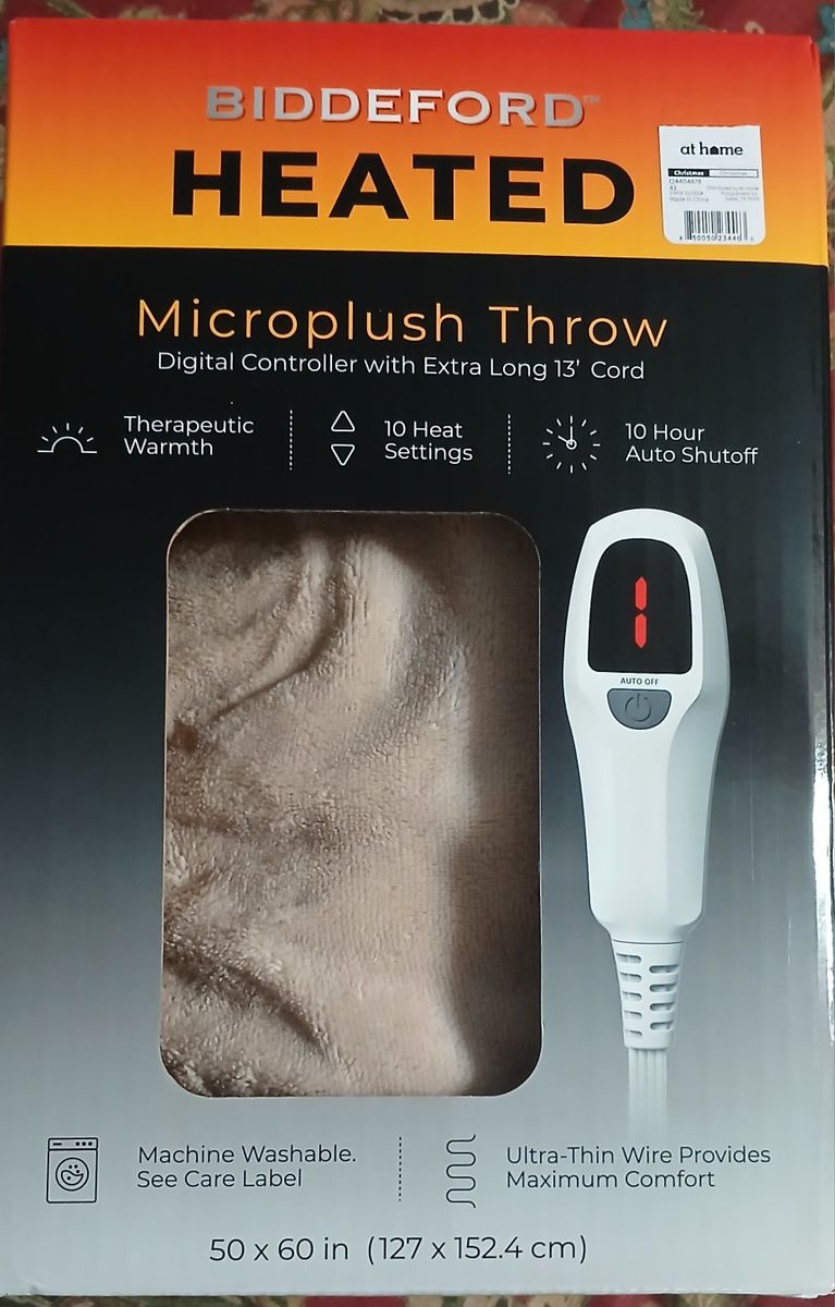 Biddeford Microplush Heated Throw Blanket 50x60in - 10 Heat Settings & Auto Shutoff