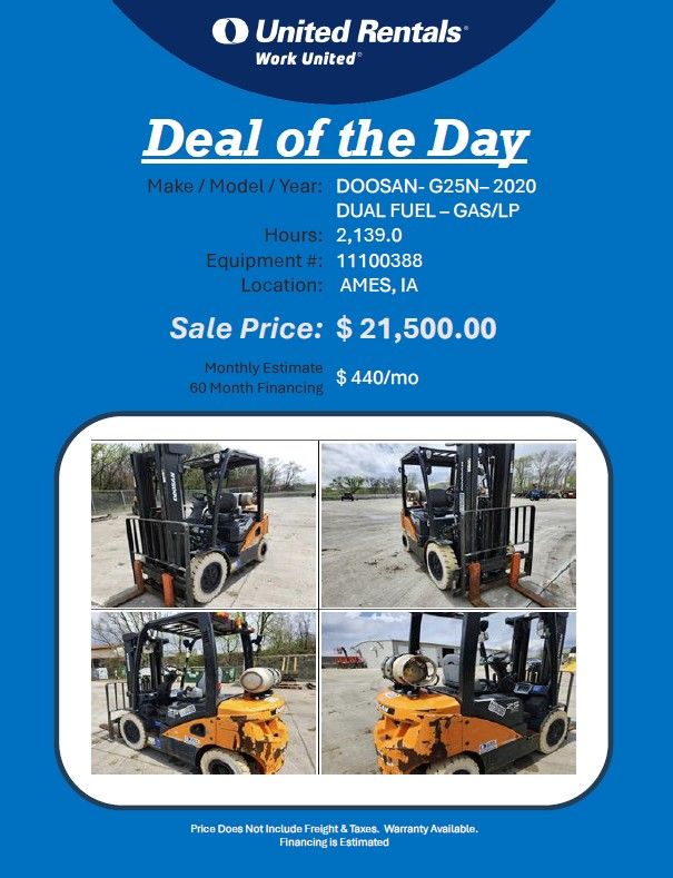 Whse forklift Doosan G25N 2020 2139hr gas & Lp in Ames IA