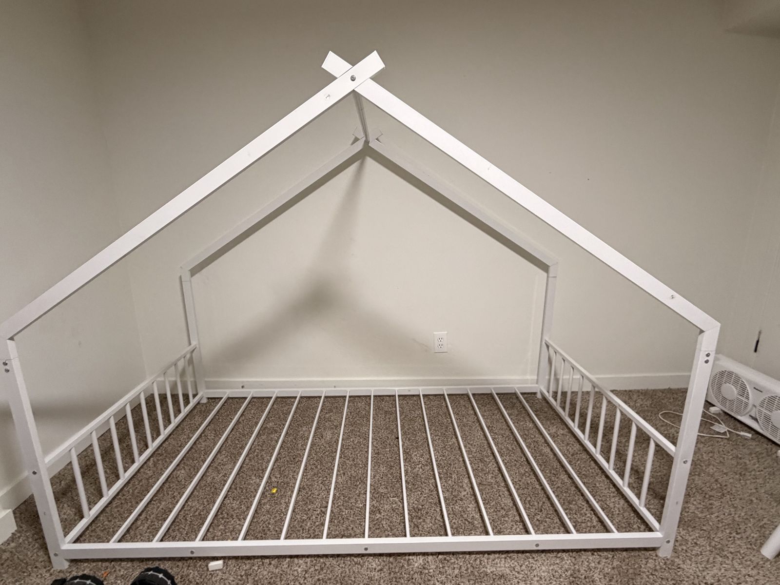 White Metal House Bed Frame - Twin Size, Floor Bed, Toddler/Kids Montessori Style