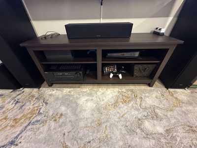 Dark Wood TV Stand Media Console Entertainment Center with 4 Storage Compartments
