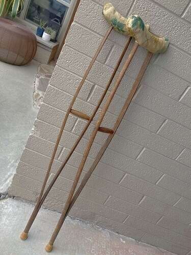 VINTAGE ANTIQUE WOOD CRUTCHES for SMALL SHELF