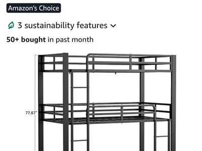 Heavy Duty Triple Bunk Bed - Twin Over Twin Over Twin Metal Bunkbed with Ladder - Black