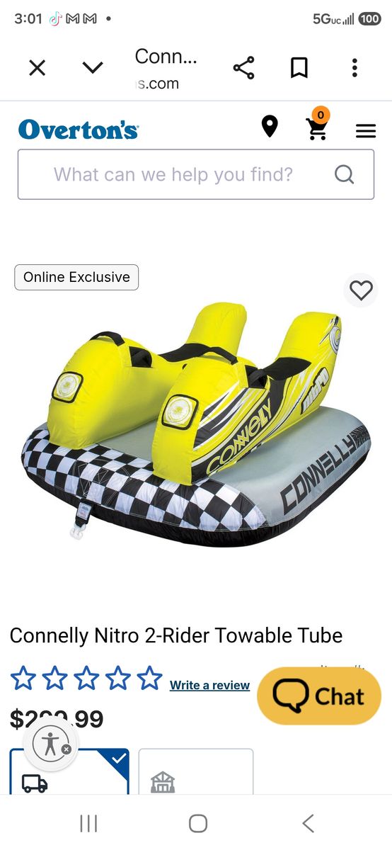 New Connelly Nitro 2-rider Towable Motorcycle Tube for Boats, Waverunners, Lakes, Pools, Rivers, etc