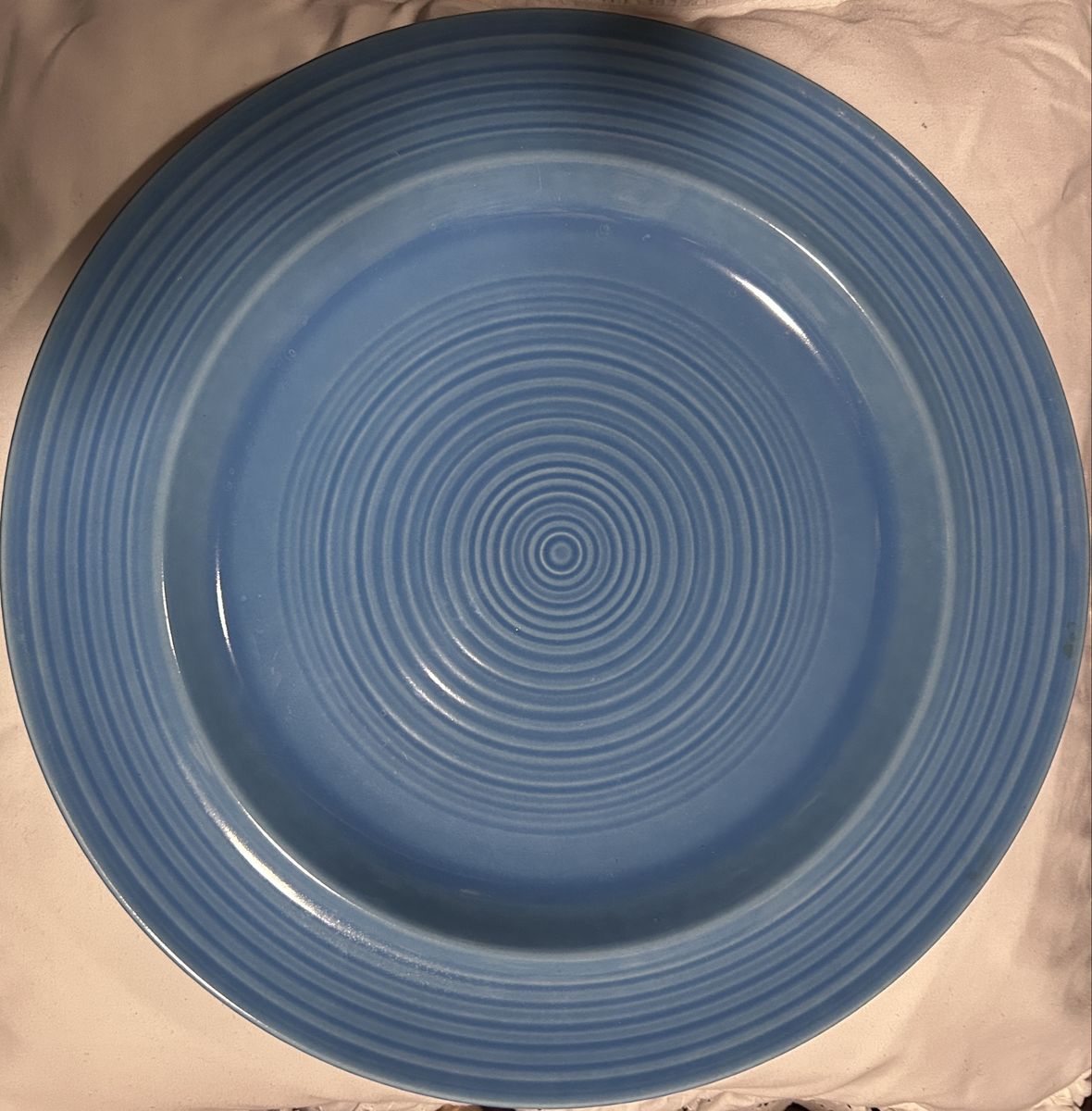 Vintage Pier-1 Imports Blue Ribbed Serving Platter 12.5" Resembles Fiesta Ware Fiestaware Chop Plate etc.