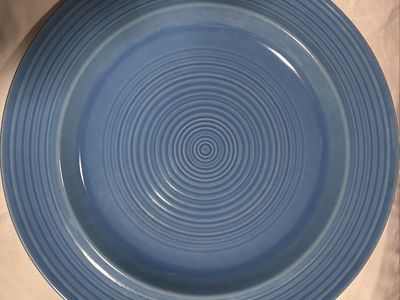 Vintage Pier-1 Imports Blue Ribbed Serving Platter 12.5" Resembles Fiesta Ware Fiestaware Chop Plate etc.