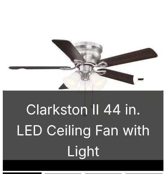 Clarkston II 44 in. Brushed Nickel LED Ceiling Fan with Light Kit & Reversible Blades, for 10x10 rooms (NEW)