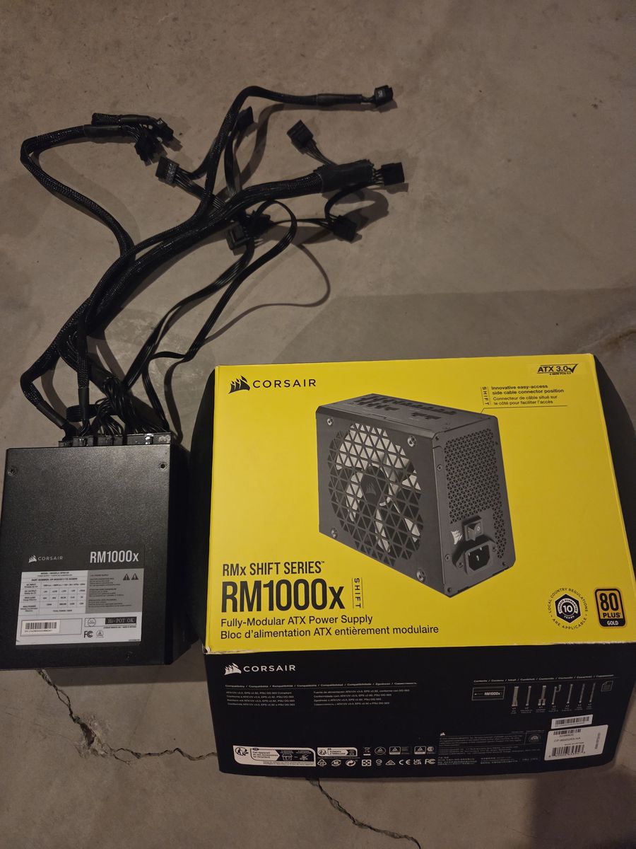 Corsair RM1000x Shift Modular ATX Computer Power Supply, Cables -For Parts/Untested