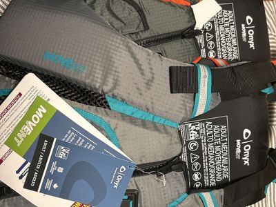 Onyx Movent Adult Medium/Large Kayak/Paddle Vest Life Jackets (Pair) - Gray/Teal/Orange