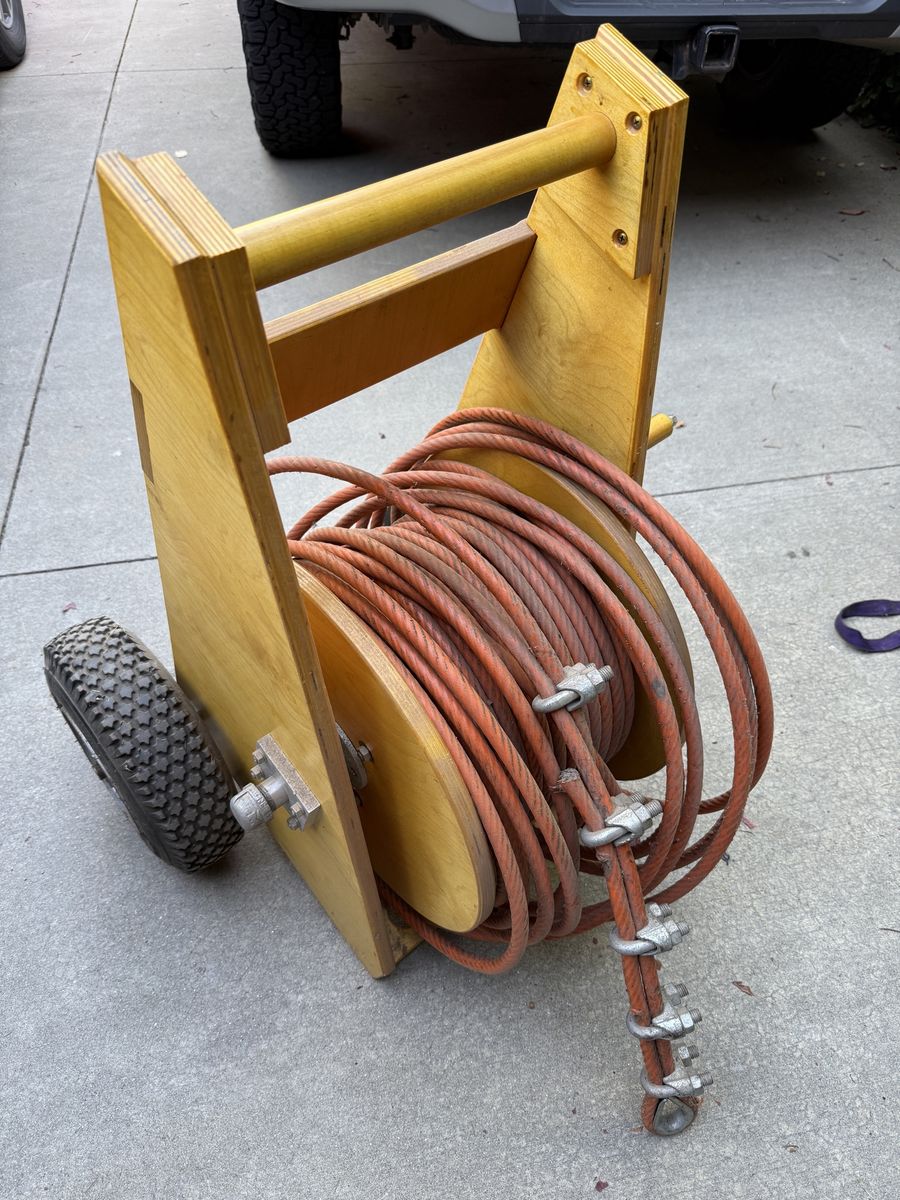 Zip line kit with roughly 200 feet of wire rope.