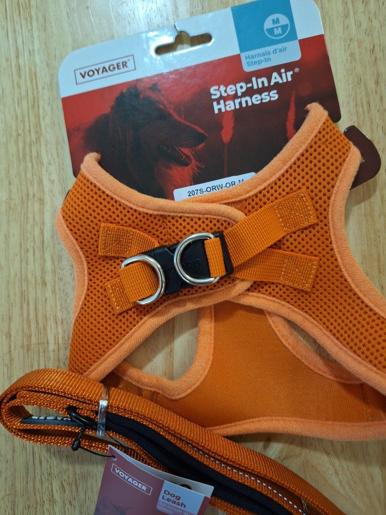 VOYAGER Step-In Air Dog Harness & Leash Set - Medium Orange - Breathable Mesh