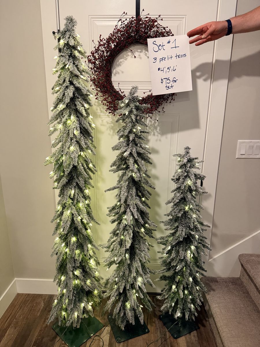 Set of 3 Pre-Lit Flocked Artificial Christmas Trees (4ft, 5ft, 6ft)