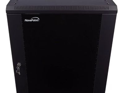 NavePoint 15U Server Cabinet Wall Mount Rack Enclosure with Caster Wheels, Includes 2 Fans, Locking Glass Door, Removable Side P