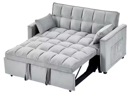 Grey 3 In 1 Velvet Convertible Sofa Bed
