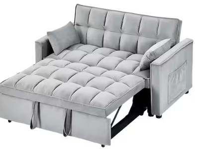 Grey 3 In 1 Velvet Convertible Sofa Bed