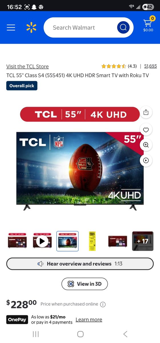 NEW in box. 55 inch TCL 4K SMART TV. ROKU