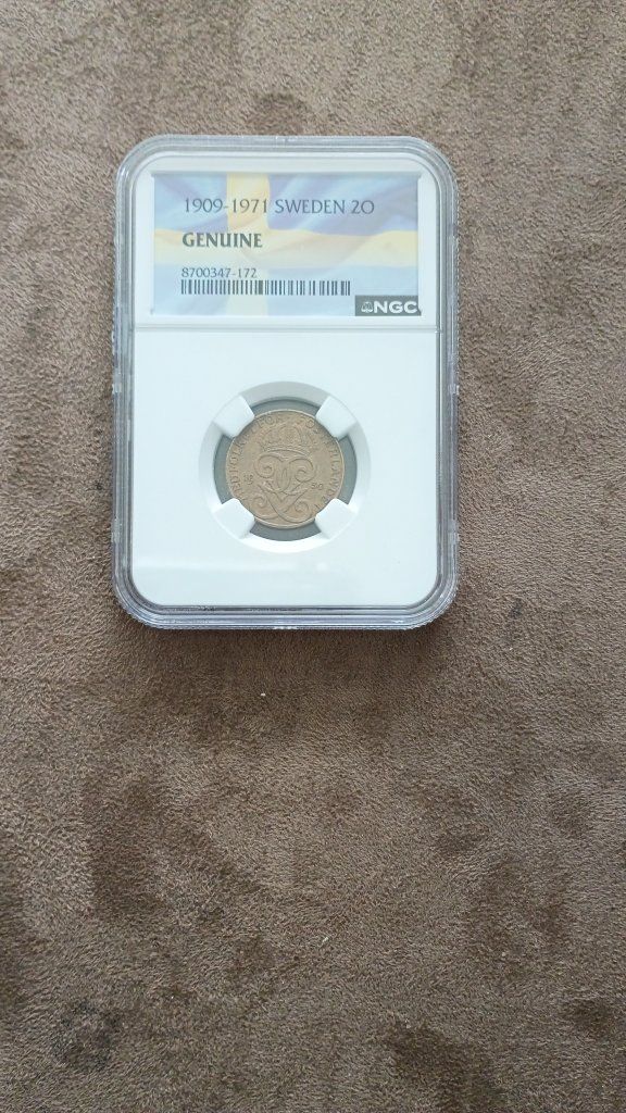 1909-1971 Sweden 2 Ore Coin NGC Certified Genuine Collectible