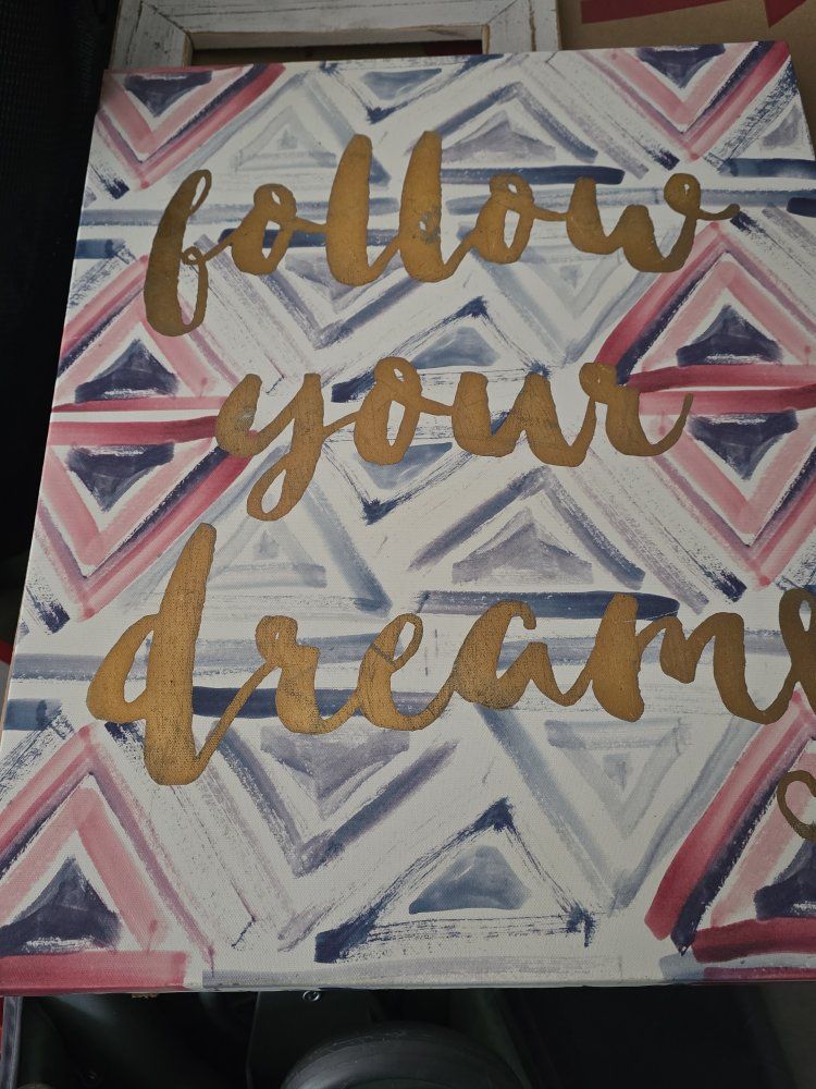 Follow Your Dreams Canvas Wall Art Pink Blue Geometric Print