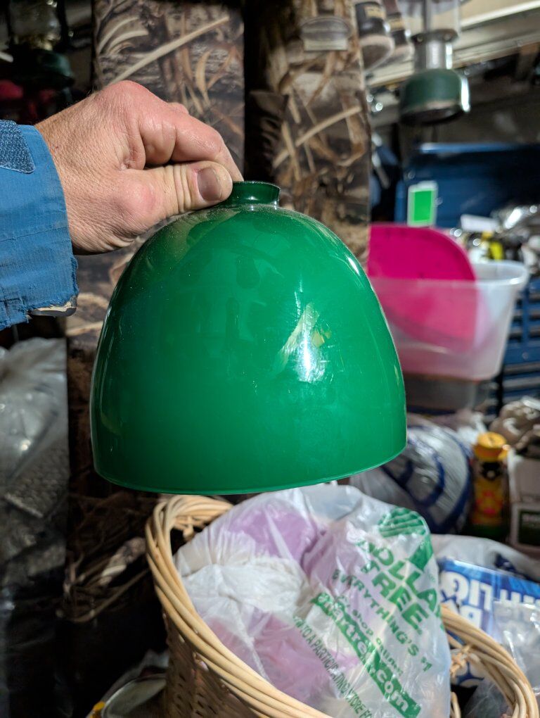 Vintage Set Of 6 Matching Green Glass Hang Shades!