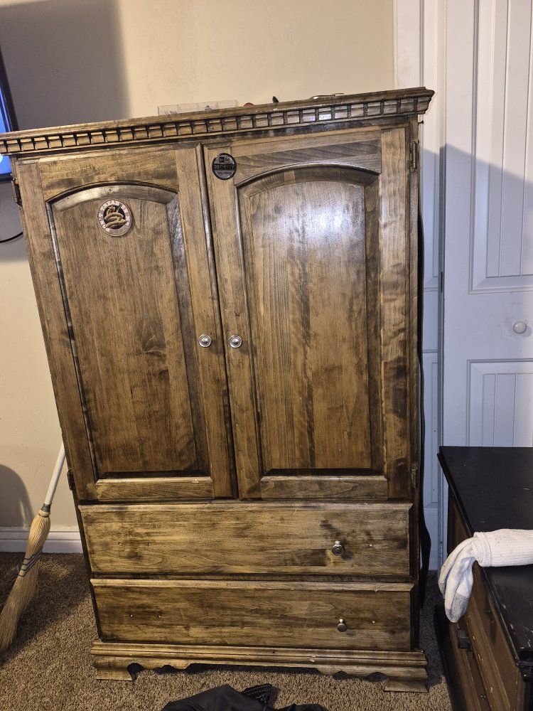 Rustic Wooden Armoire Entertainment Center Cabinet with Two Drawers