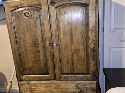 Rustic Wooden Armoire Entertainment Center Cabinet with Two Drawers