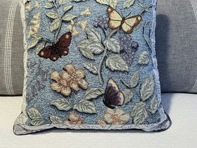 Blue Butterflies and Flowers Throw Pillow