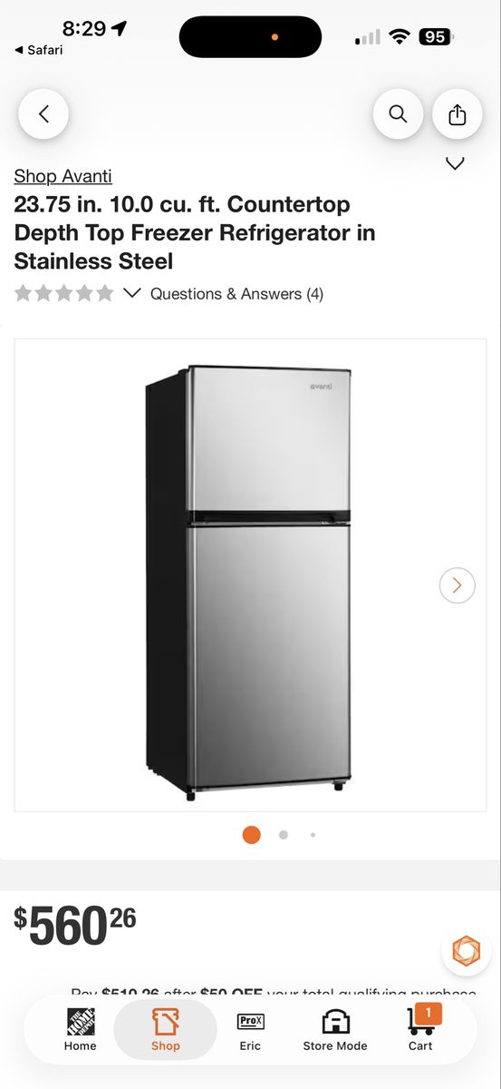 Avanti FF10B3S 10 cu. ft. Countertop Depth Top Freezer Refrigerator in Stainless Steel