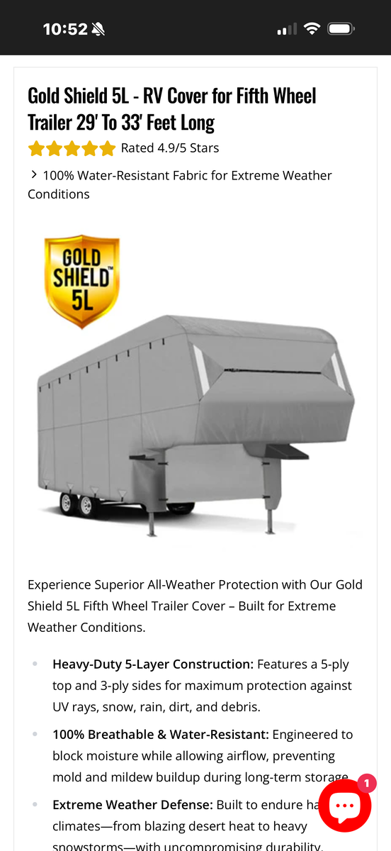 5th wheel cover 29 to 33 feet long. New