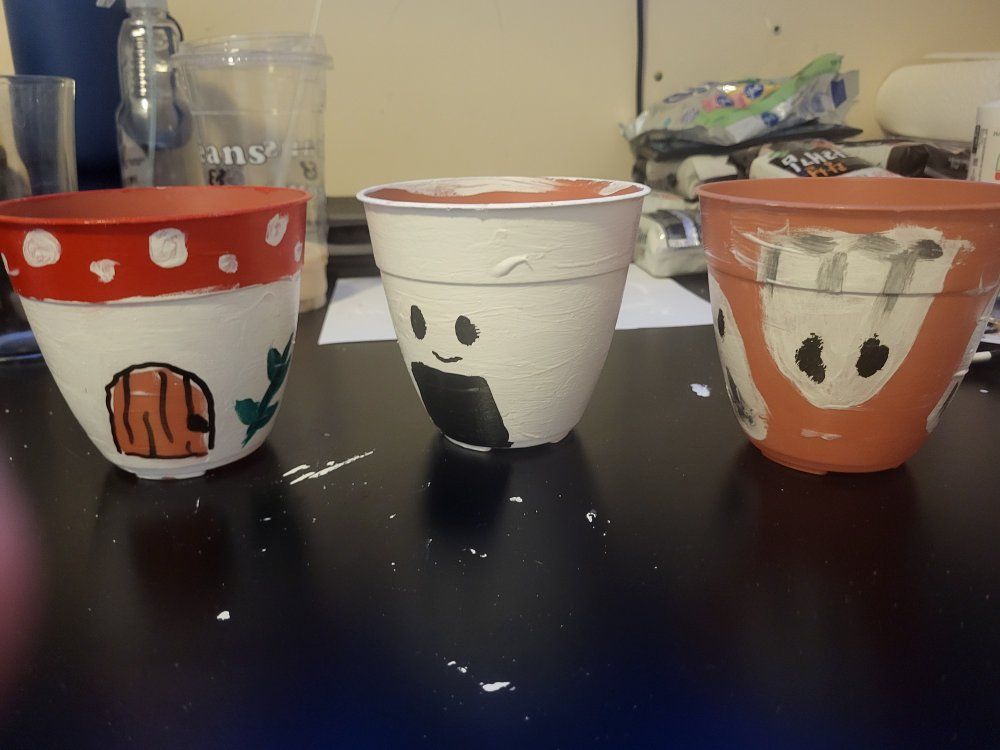 hand painting plant pots