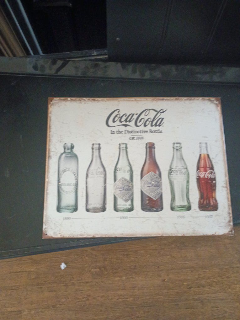 Vintage Style Coca-Cola Bottle Evolution Metal Sign Decor