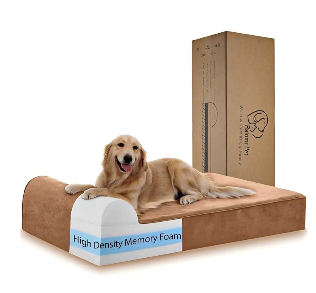 Rainmr Orthopedic Dog Beds for Large Dogs, 7" Memory Foam Dog Beds with Waterproof Liner, Durable Microsuede Cover, Removable an