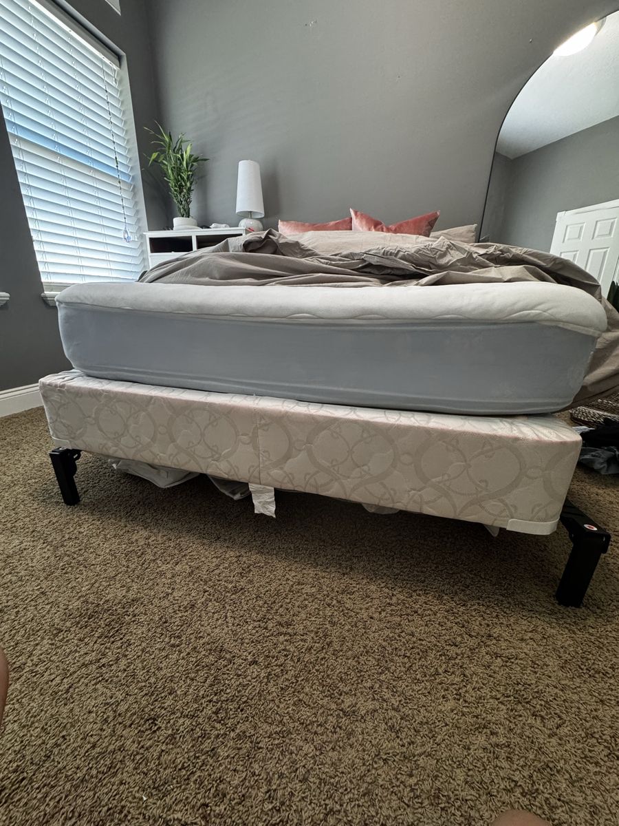 Bed set (metal frame, mattress, box spring)