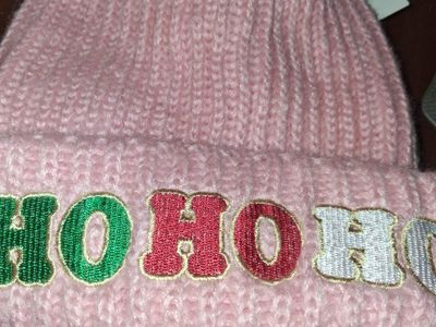 Pink Knit "Ho Ho Ho" Beanie Hat with White Pom Pom - New with Tags