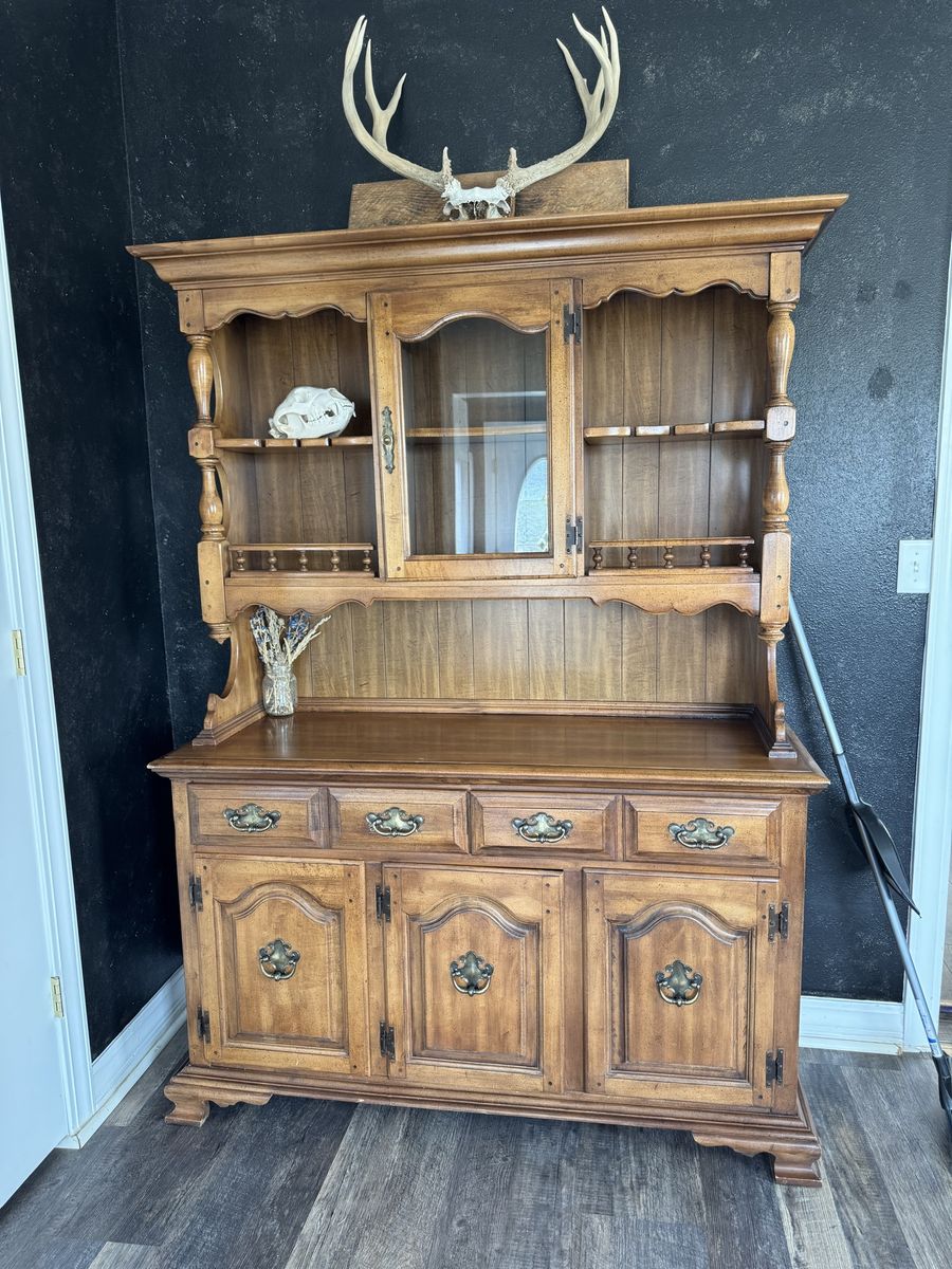 Beautiful Wood Hutch - 74" H x 54" W x 19" D - Excellent Condition Display Cabinet
