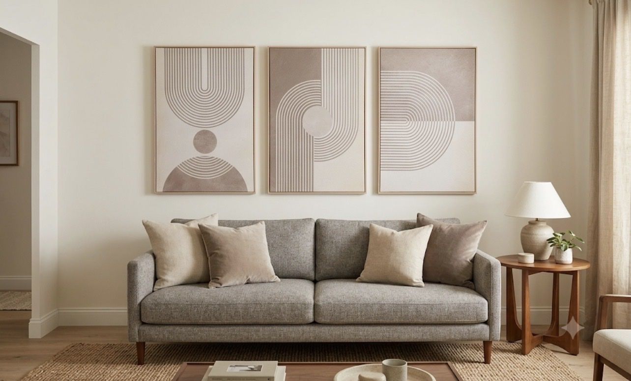 NEW 24x36 (3) Set of 3 Large Mid-Century Modern Framed Canvas Art – Minimalist Boho Geometric