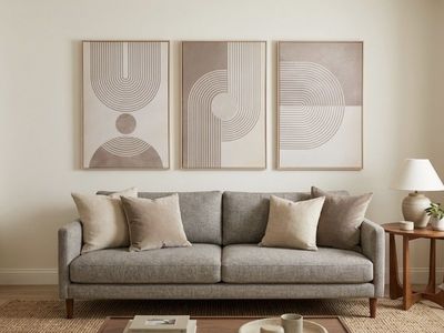 NEW 24x36 (3) Set of 3 Large Mid-Century Modern Framed Canvas Art – Minimalist Boho Geometric