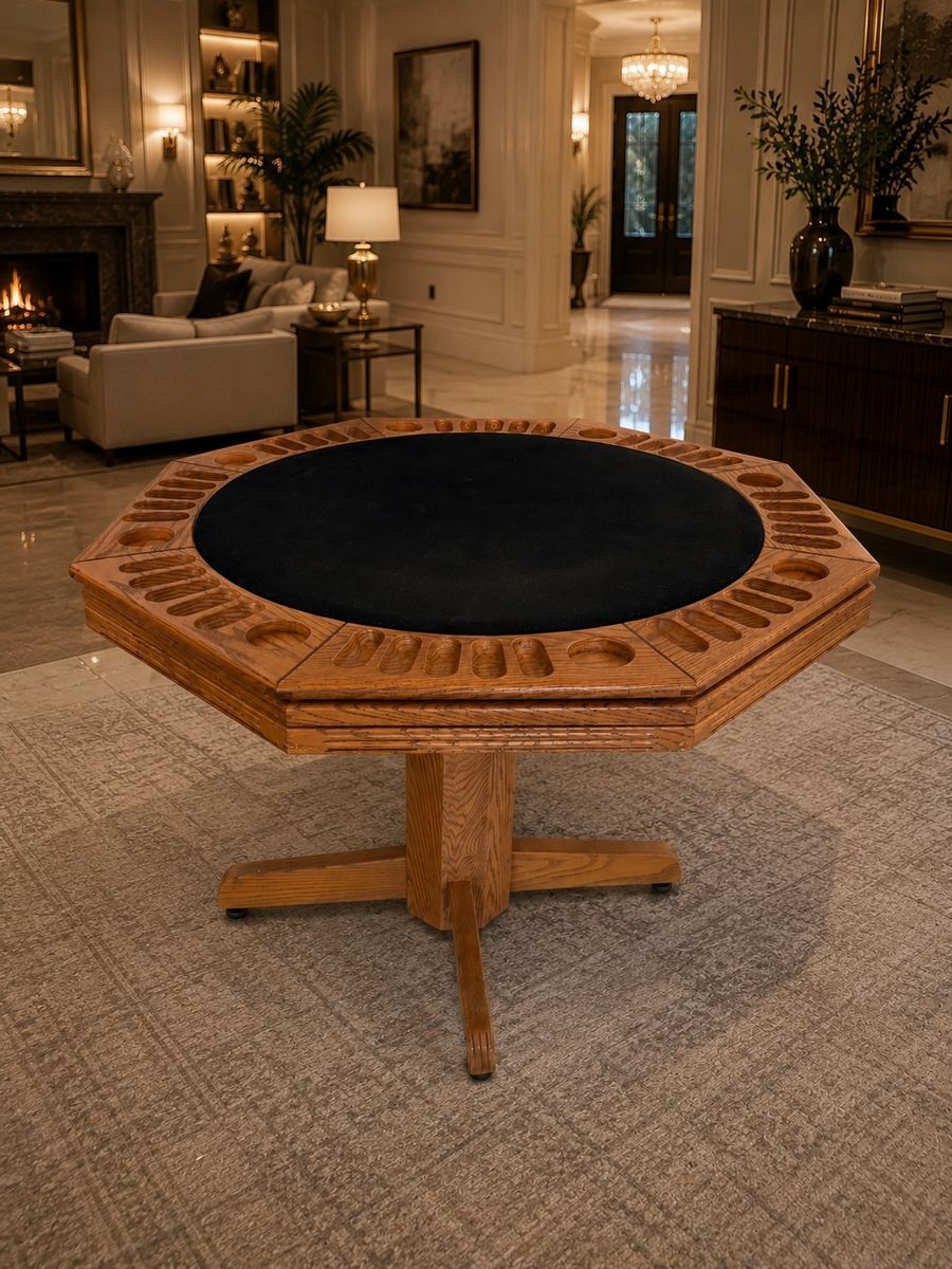 Mikhail Darafeev Octagonal Oak 3-in-1 Reversible Game Table