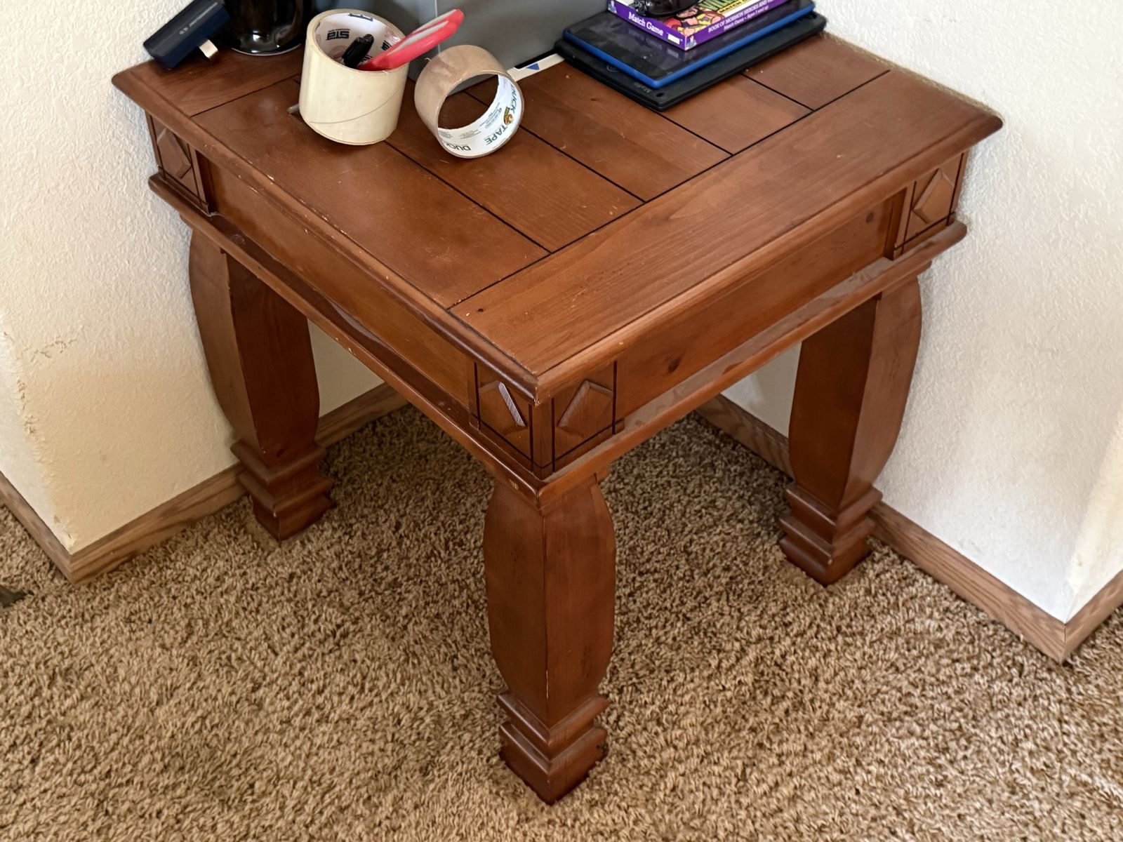 Wooden End Table with Carved Legs - Used, Solid Wood