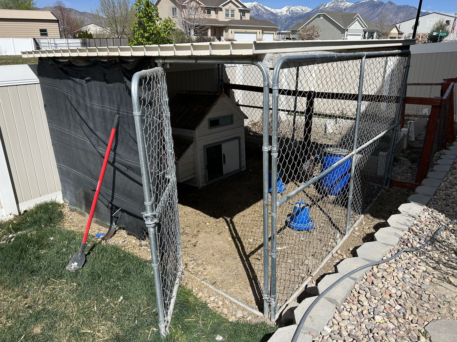 Chicken coop (hen house within dog run with roof)