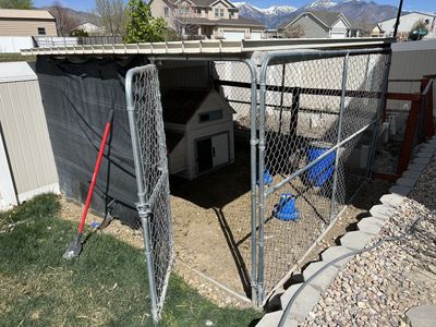 Chicken coop (hen house within dog run with roof)