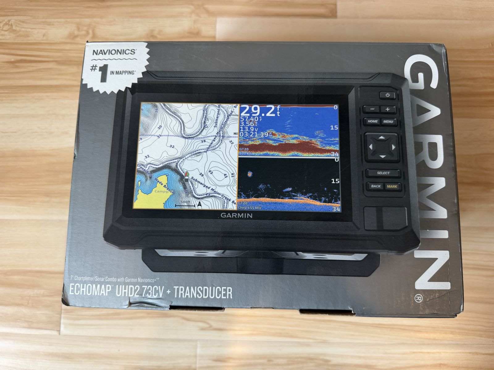 Garmin Echomap Fish Finder UHD2 Echomap 73cv with GT20-TM Transducer and Garmin Navionics+ U.S. Inland Mapping, New In Box