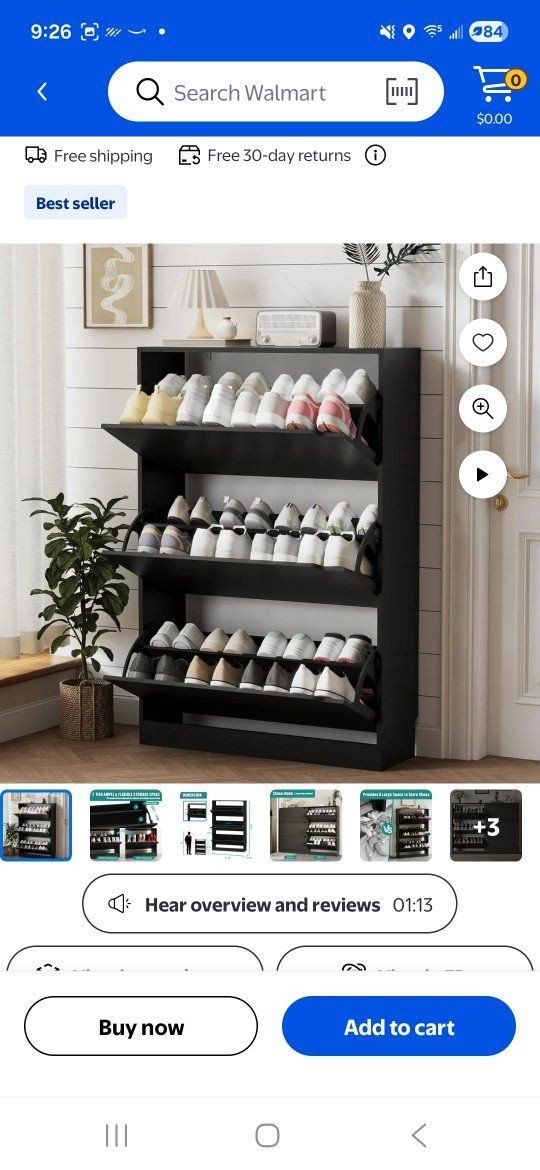 3 Tier Wood Shoe Organizer Cabinet 
Black**