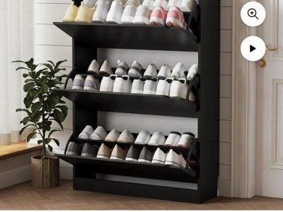 3 Tier Wood Shoe Organizer Cabinet
Black**