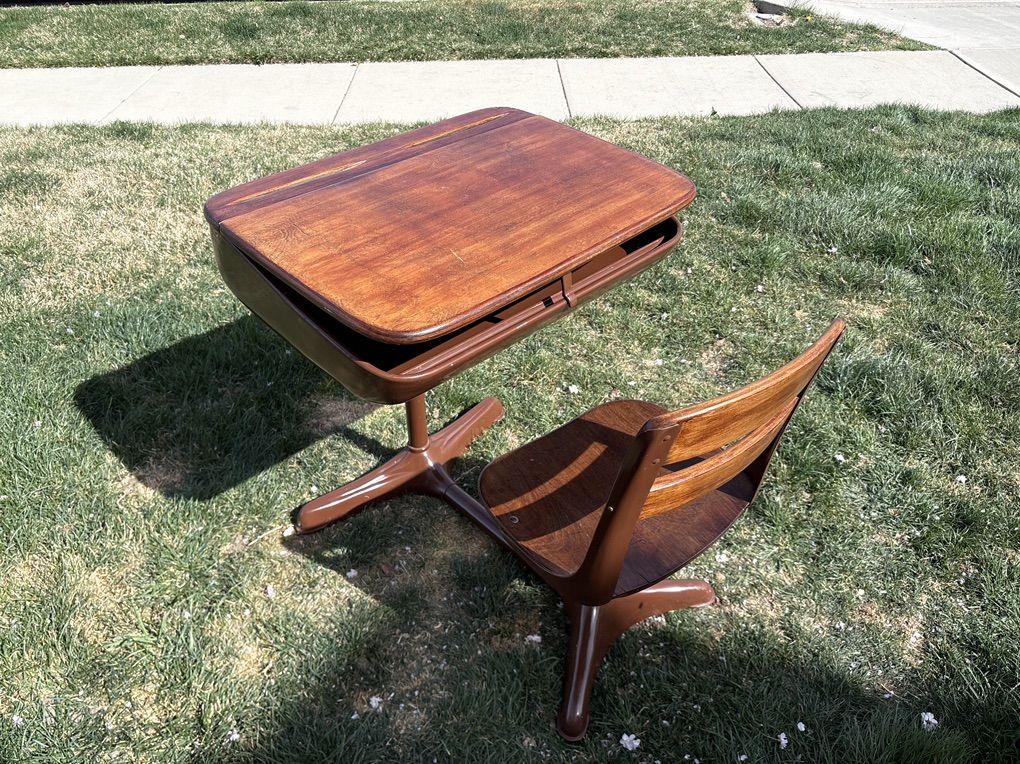 Vintage Mid Century Childrens School Desk & Chair