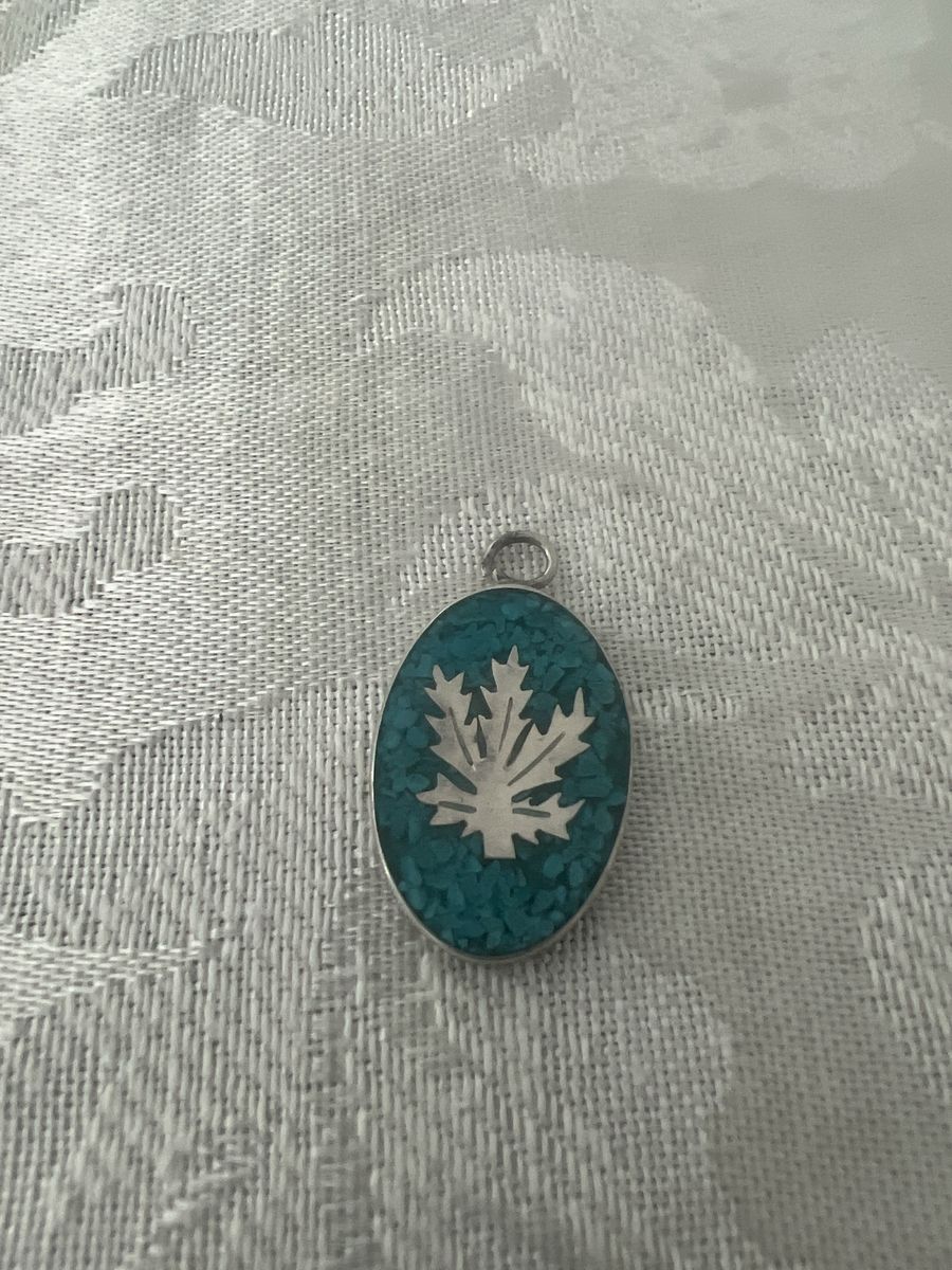 Silver and Turquoise Inlaid Leaf Pendant