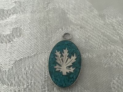 Silver and Turquoise Inlaid Leaf Pendant